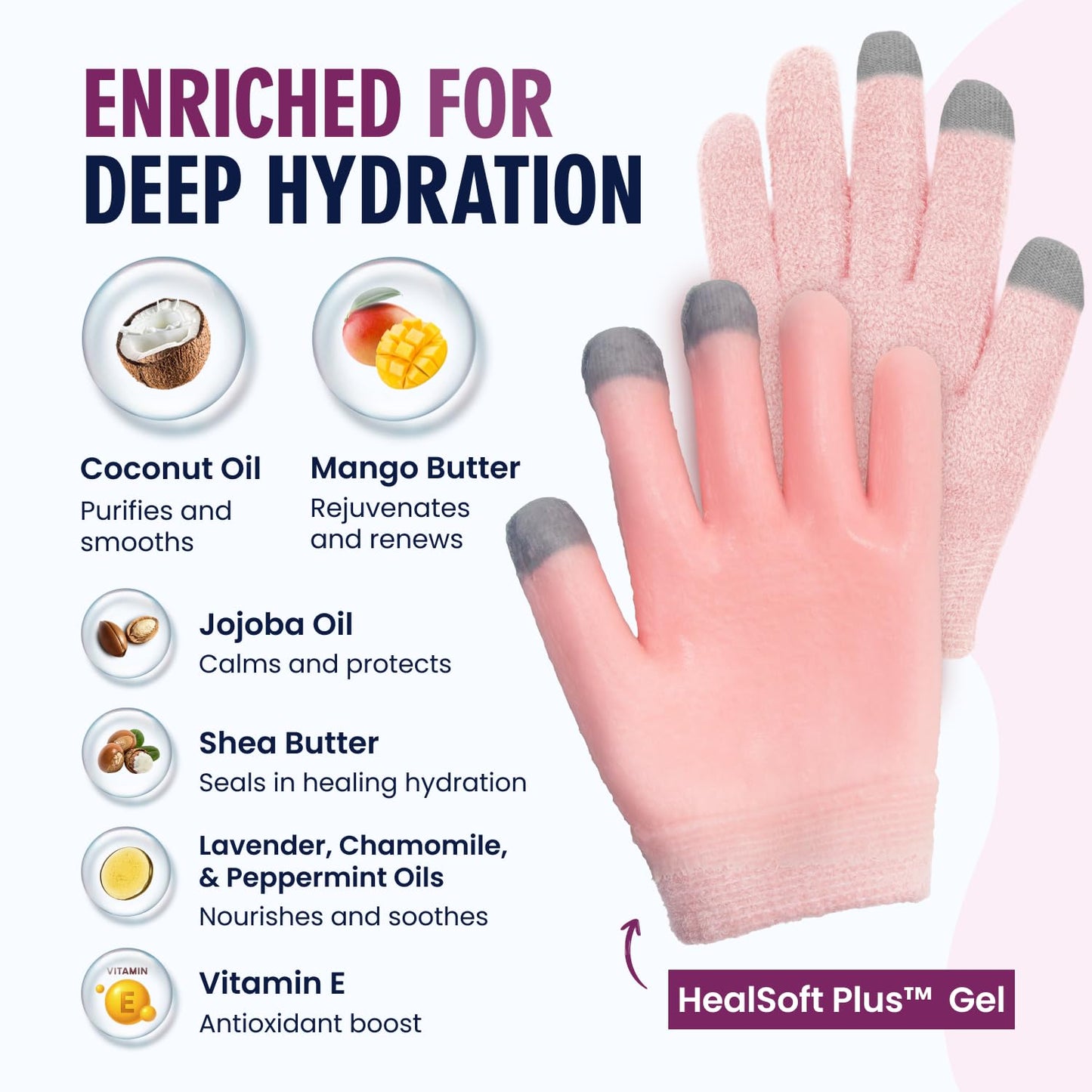Dr. Frederick’s Original Moisturizing Gel Gloves – Deep Moisturizing and Fast Relief for Dry Hands – Touchscreen-Friendly – Mango Butter, Shea Butter, Jojoba, & Coconut Oil - Plush Pink