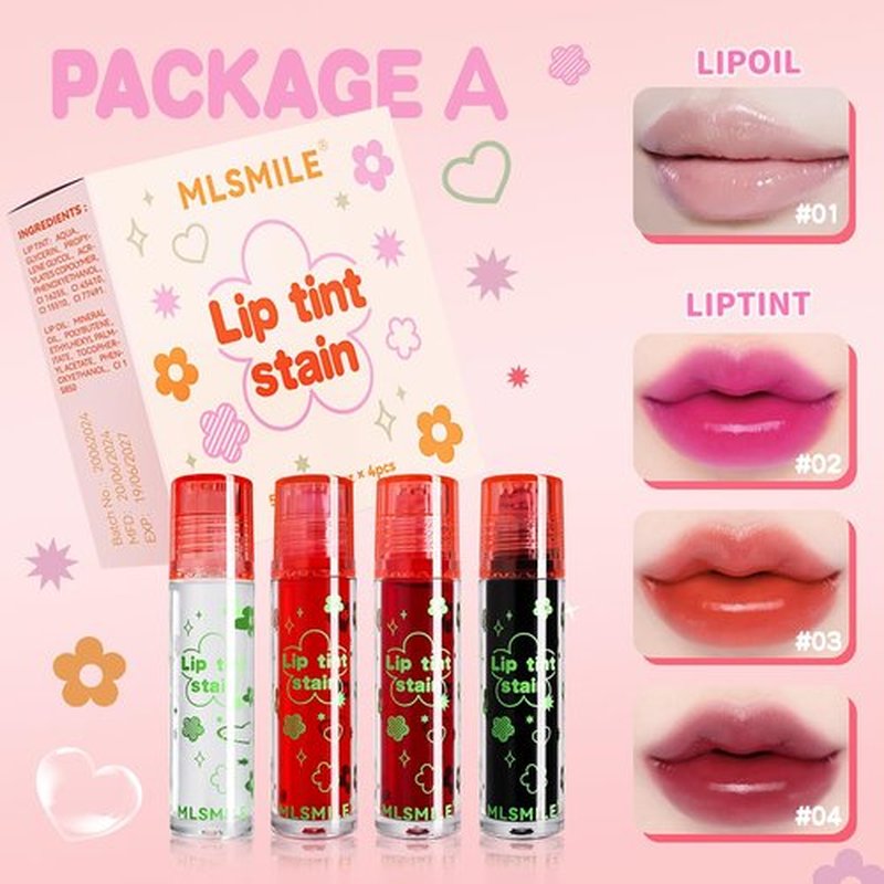 Tiejdhr 4PCS Rolling Ball Lip Oil Set, Long Lasting Hydrating & Moisturizing Lip Gloss Set for Kids Lip care, Transparent Lip Gloss for Dry and Chapped Lips (Set A, 0.16 Oz/Pcs)