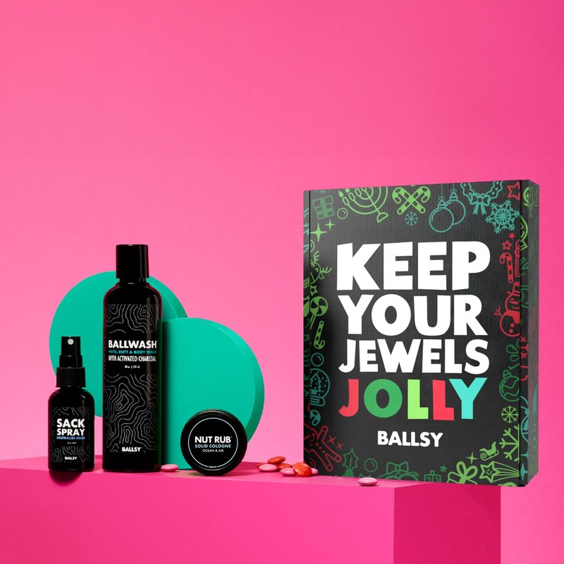Ballsy Gift Set For Men - Jolly Jewels Pack with Body Wash, Deodorizing Spray & Cologne Rub | Men's Hygiene Essentials