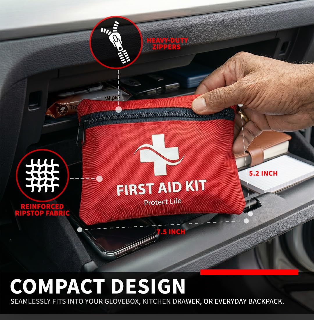 Protect Life Survival First Aid Kit for Home/Business, Camping Survival Kits | Mini Travel First Aid Kit | Camping Equipment | Small Kits for Car | Outdoor Emergency Survivals Pack - 85pcs