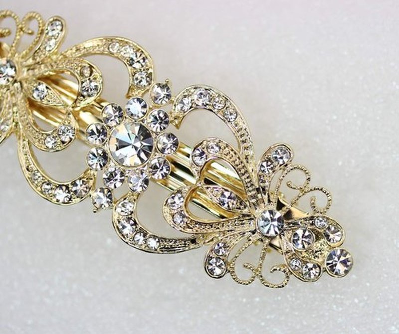 Faship Gorgeous Clear Crystal Hearts Floral Hair Barrette