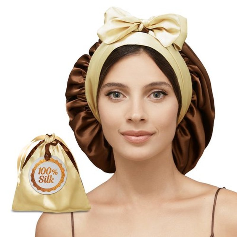 Mulberry Silk Bonnet for Sleeping Women with Curly Hair - Short Long Hair Bonnet for Sleeping - Alternative to Double Layer Satin Bonnet with Tie Band