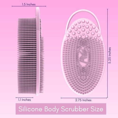 Avilana Silicone Exfoliating Body Scrubber – Dual-Sided Silicone Loofah for Shower, Body Scrubber for Men & Women, Gentle Loofa Alternative, Easy-to-Clean Silicone Body Scrubber (S2-Pink with Silver)