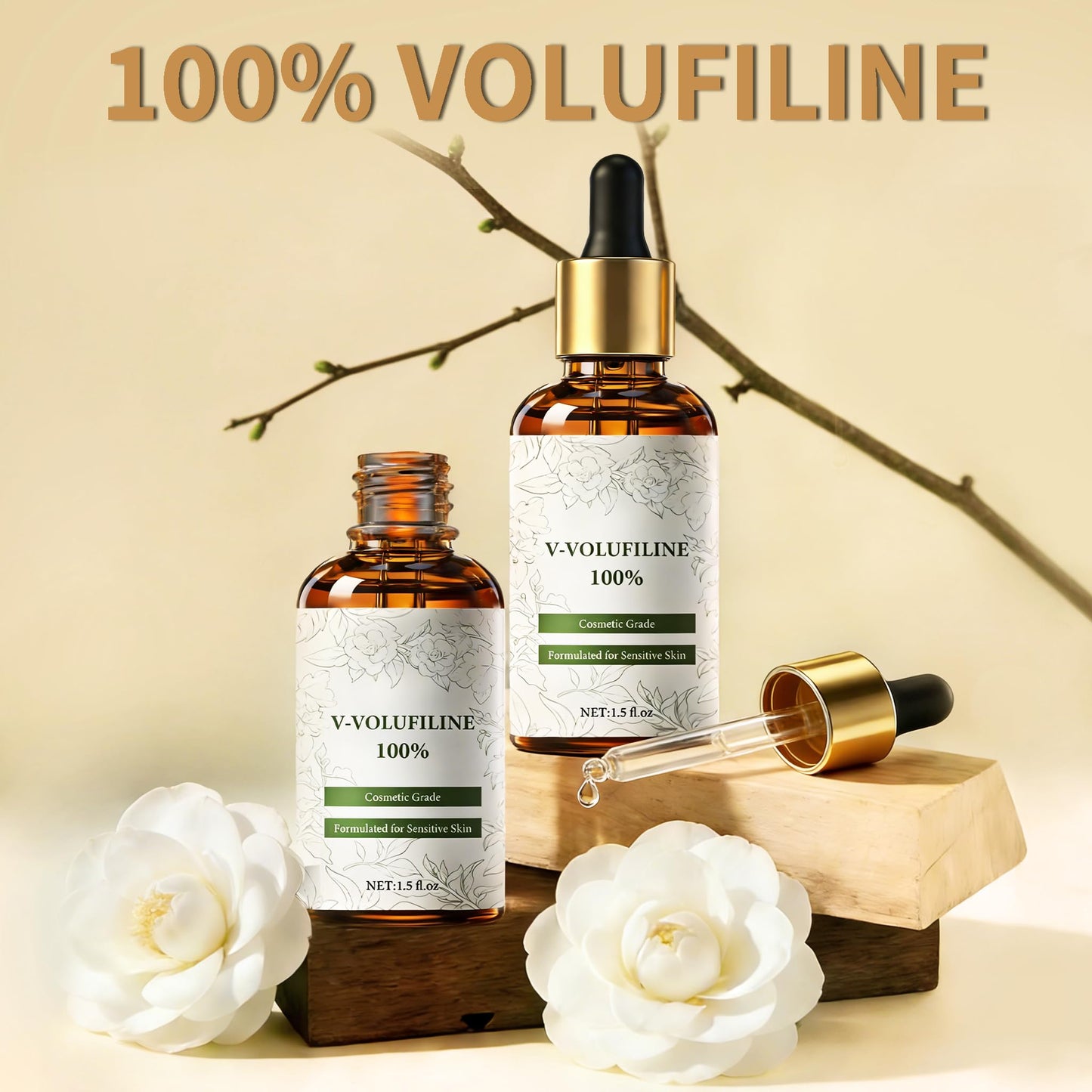 Volufiline Serum - 30ml Volufiline 100% for Face Under Eye Area with GHK-Cu Peptides Camellia Plant Essence Skin Care Booster for Elasticity Hydration Contouring Firming Essence for Sensitive Skin