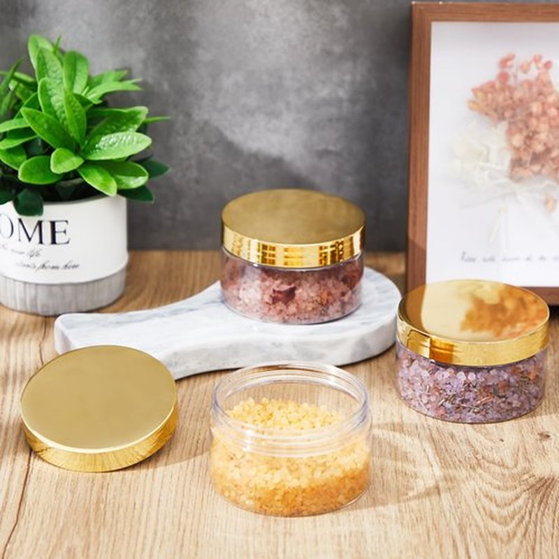 Dandat 24 Pcs Plastic Jars with Lid and Label PET Cosmetic Containers Leak Proof Empty Cosmetic Jars Refillable Storage Travel Jars for Lotion Cream Gel Powder Ointment(Clear with Gold Lid,8 oz)