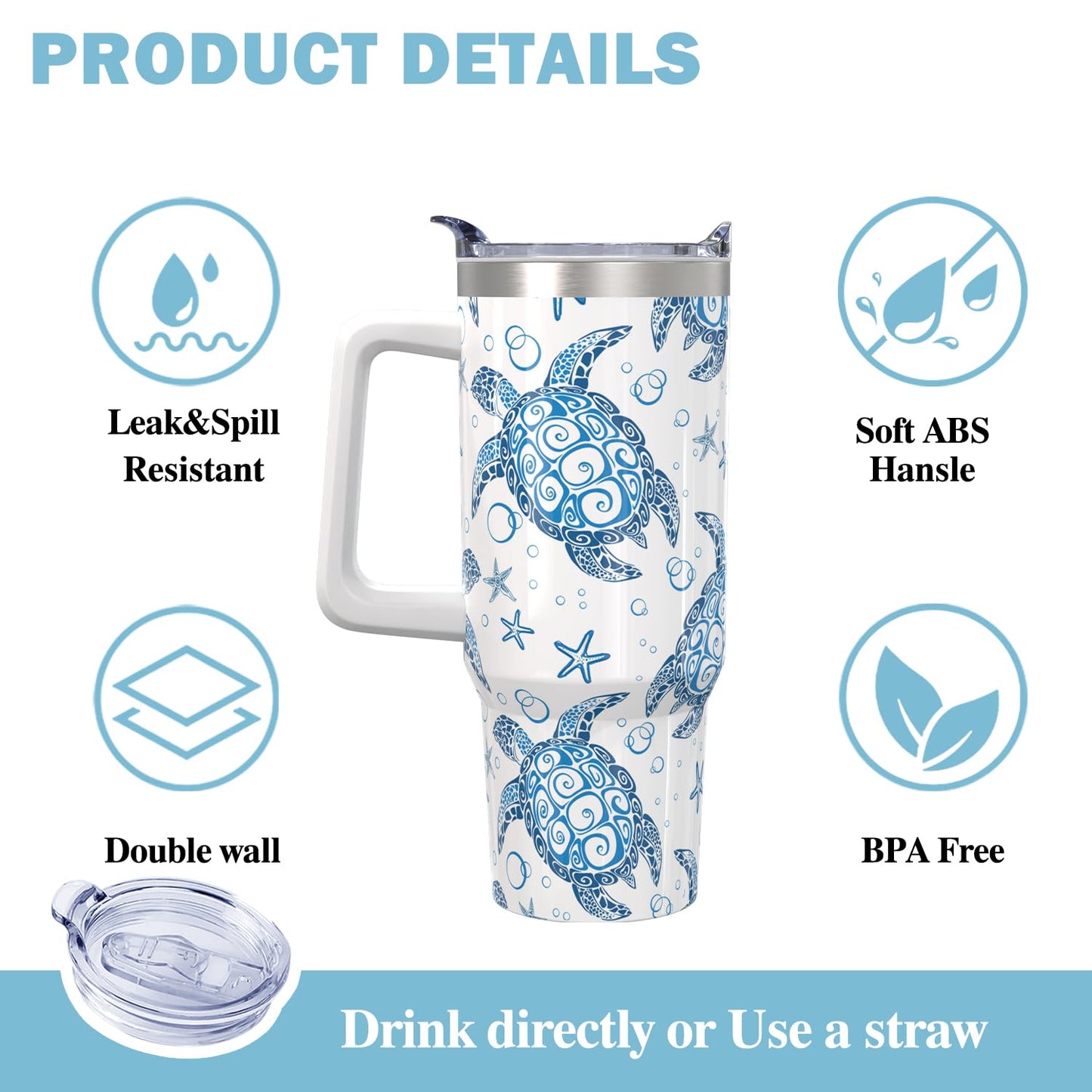 Mrazqev 30oz Stainless Steel Sea Turtle Tumbler with Lid and Straw - Ocean Insulated Turtle Cup for Women's Gifts