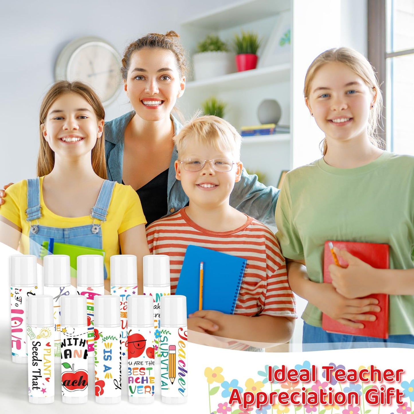 50 Pack Teacher Employee Appreciation Gift Bulk Lip Balm Staff Teacher Volunteer Employee Thank You Gifts End of The Year Teacher Gift for Teachers' Day Back to School Women Men (Cute)