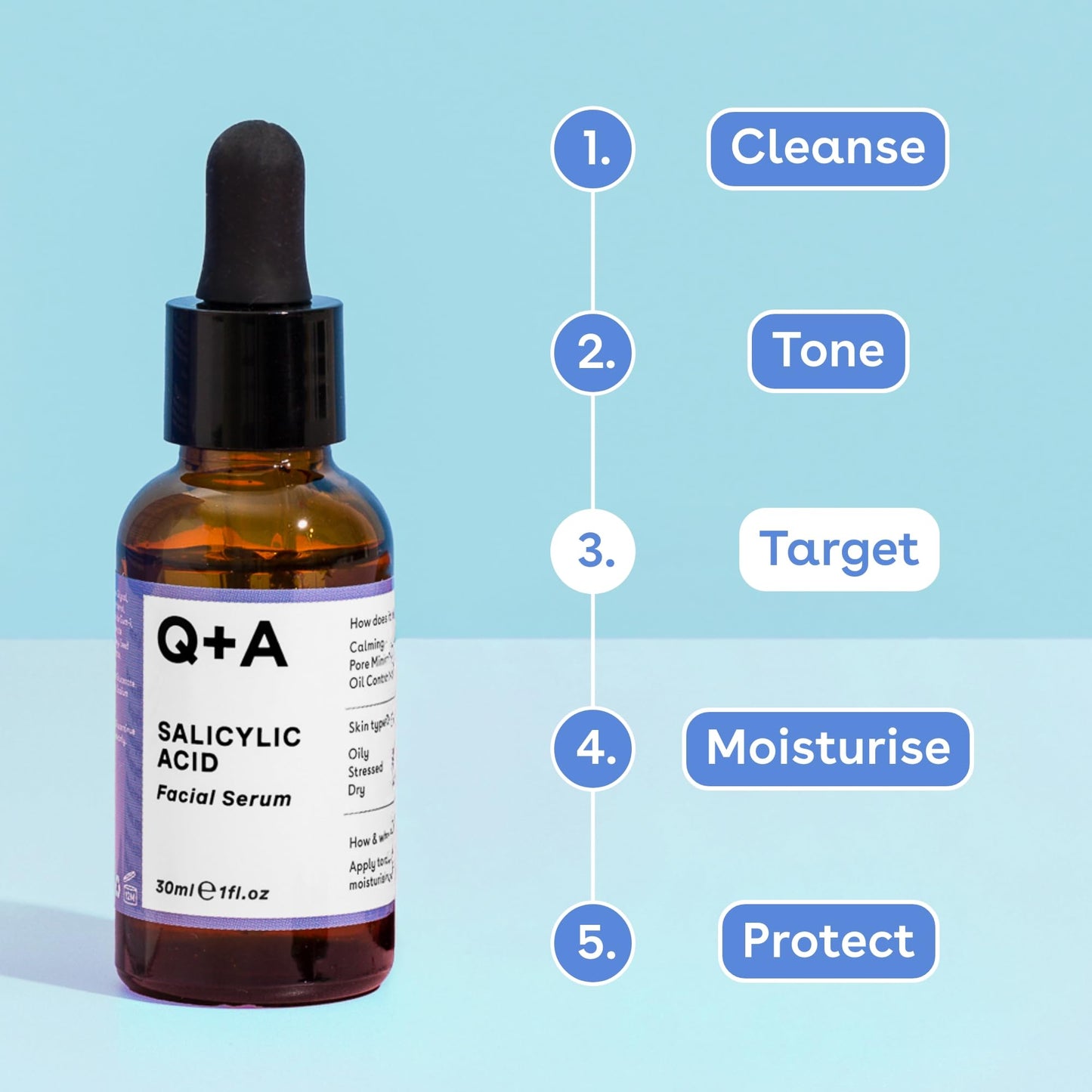 Q+A Salicylic Acid Serum (30ml), Exfoliating, Pore-Minimising and Oil-Controlling Face Serum for Blemish-Prone Skin, Skincare With Salicylic Acid, Succinic Acid and Betaine