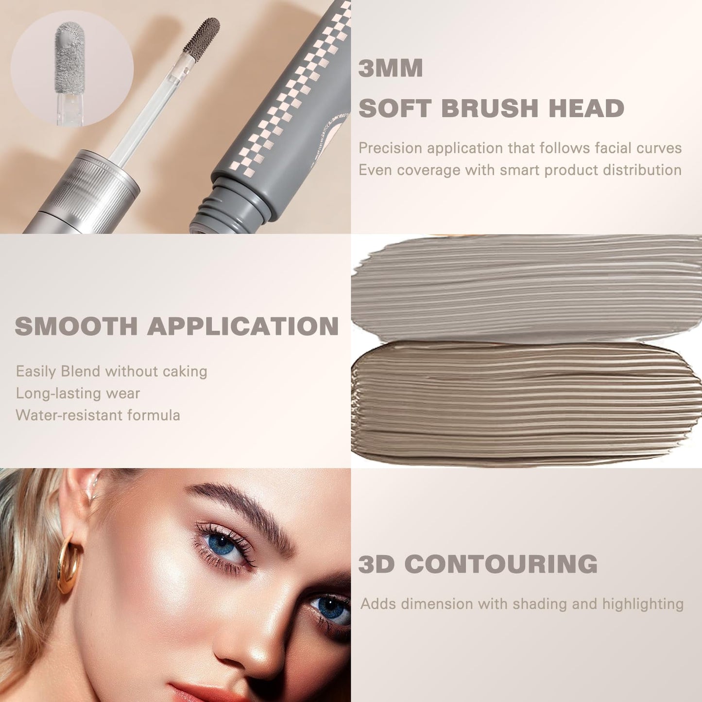 Wugbc Natural Brown Liquid Contour Stick, Cream Bronzer Lightweight Blendable Highly Pigmented Warm Toned Liquid Contouring Makeup for Face Definition Bronzed Glow Natural Look