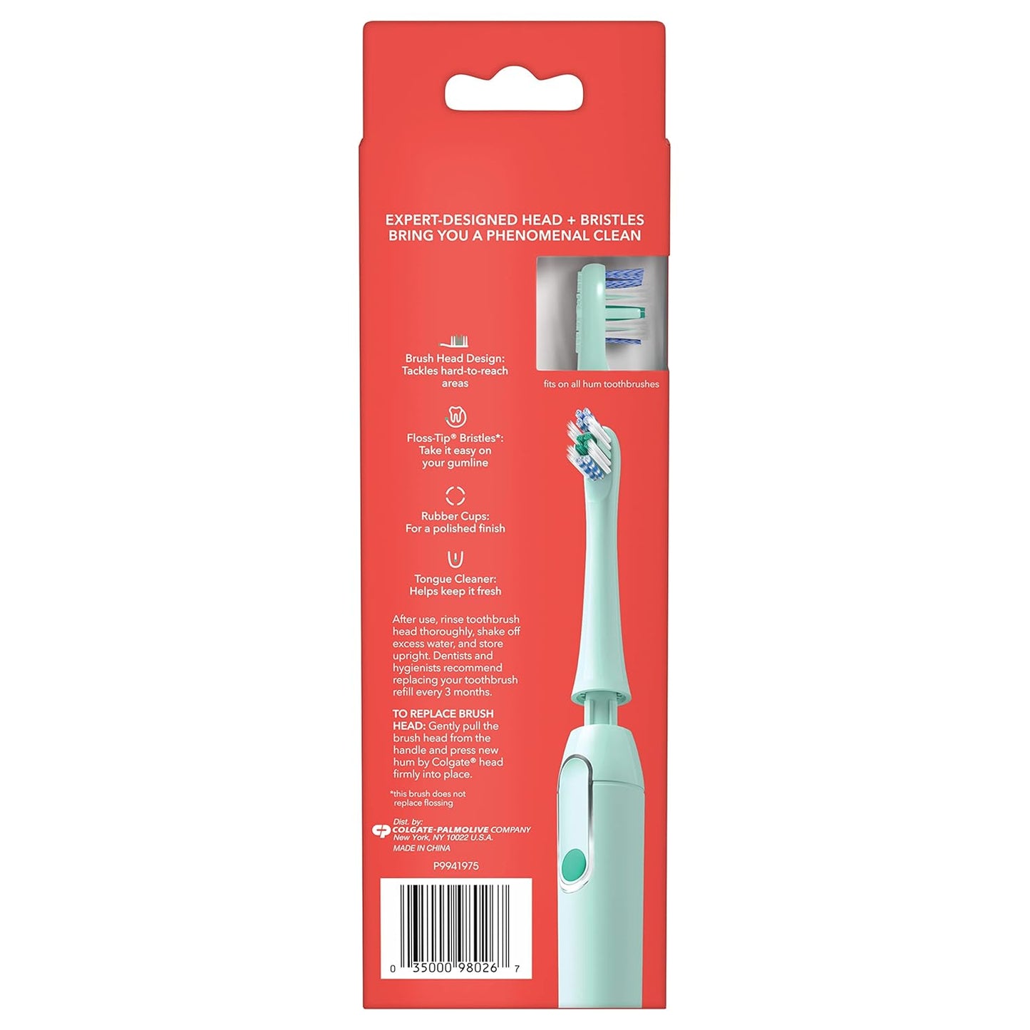 Colgate Hum Connected Smart Battery Toothbrush Refill Head, Blue, 2 Pack