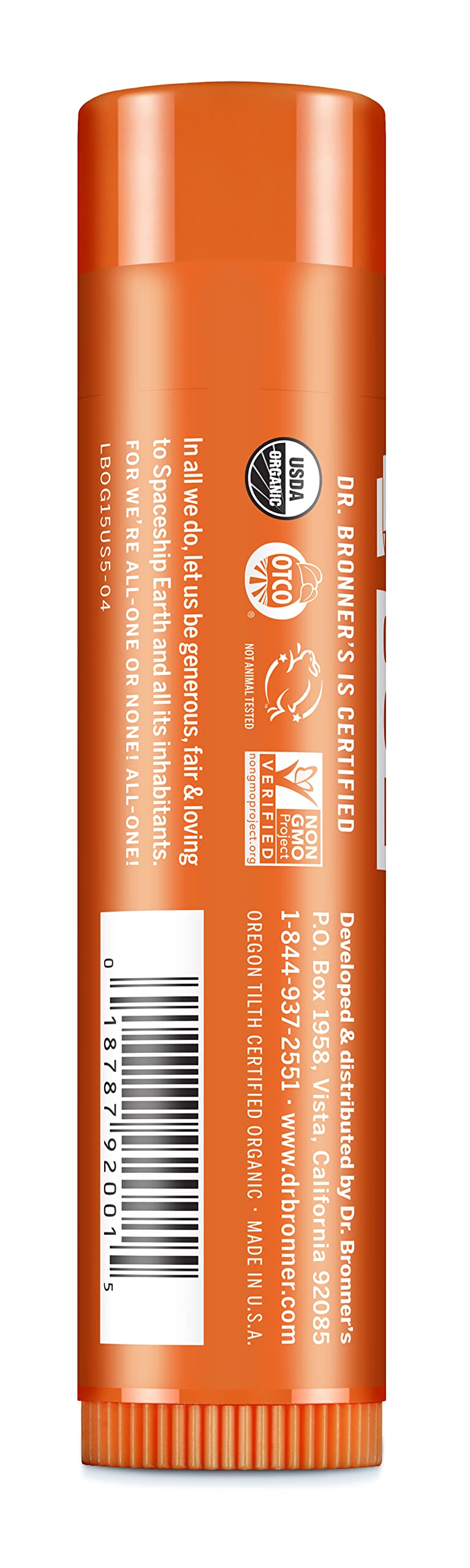 Dr. Bronners Orange Ginger Lip Balm, 4 GR