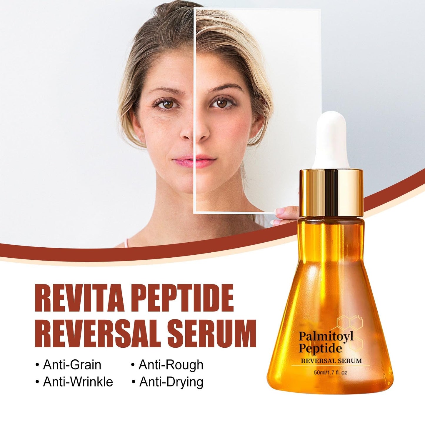Palmitoyl Peptide Reversal Serum – Anti-Wrinkle, Anti-Grain, Moisturizing & Firming – 50ml (1.7oz) – Wrinkle Dissolving & Skin Hydrating Essence for Youthful Skin (1pcs)