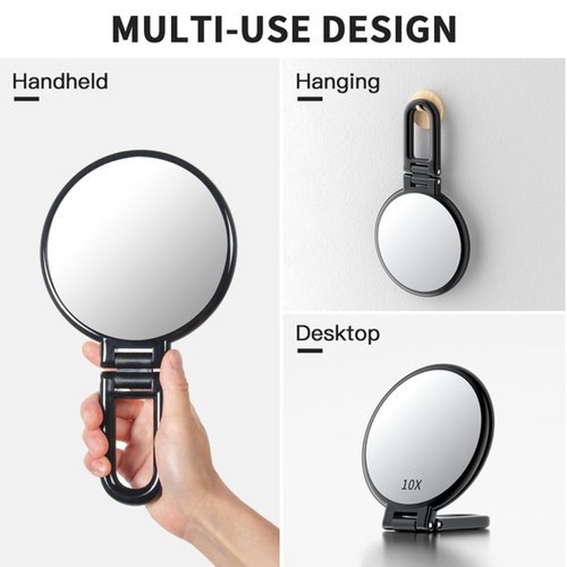 Beautifive Handheld Magnifying Mirror, 10X/1X Double Sided Hand Mirror with Handle, 5.4" Small Hand Held Mirror with Adjustable Handle, Travel Makeup Mirror with 10x Magnification Travel Mirror