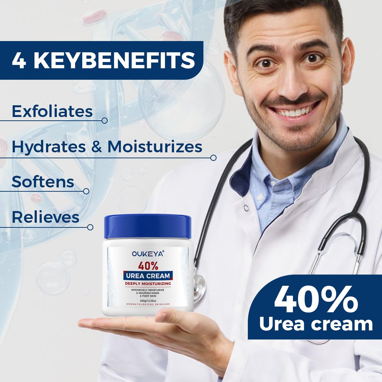 OUKEYA Urea Cream 40 Percent, Foot & Hand Cream for Dry Cracked, Urea Lotion for Feet Maximum Strength