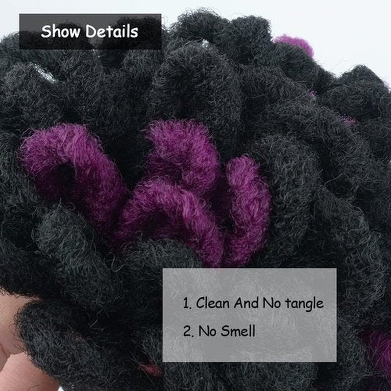 Yinmei Baibian 2Pcs Purple Locs Ponytail Dreadlocks Bun Drawstring Locs Ponytails Hair Curly Braided Petal Bun Chignon Faux Braids Buns Synthetic Hair Extensions for Black Women Girls(Black&Purple)