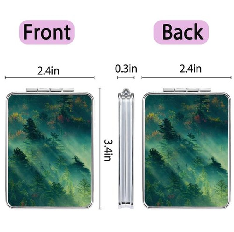 dcdcee Pocket Mirror, Small Travel Mirror with Magnification, Portable Double-Sided Magnifying Cosmetic Mirror for Daily (Forest)