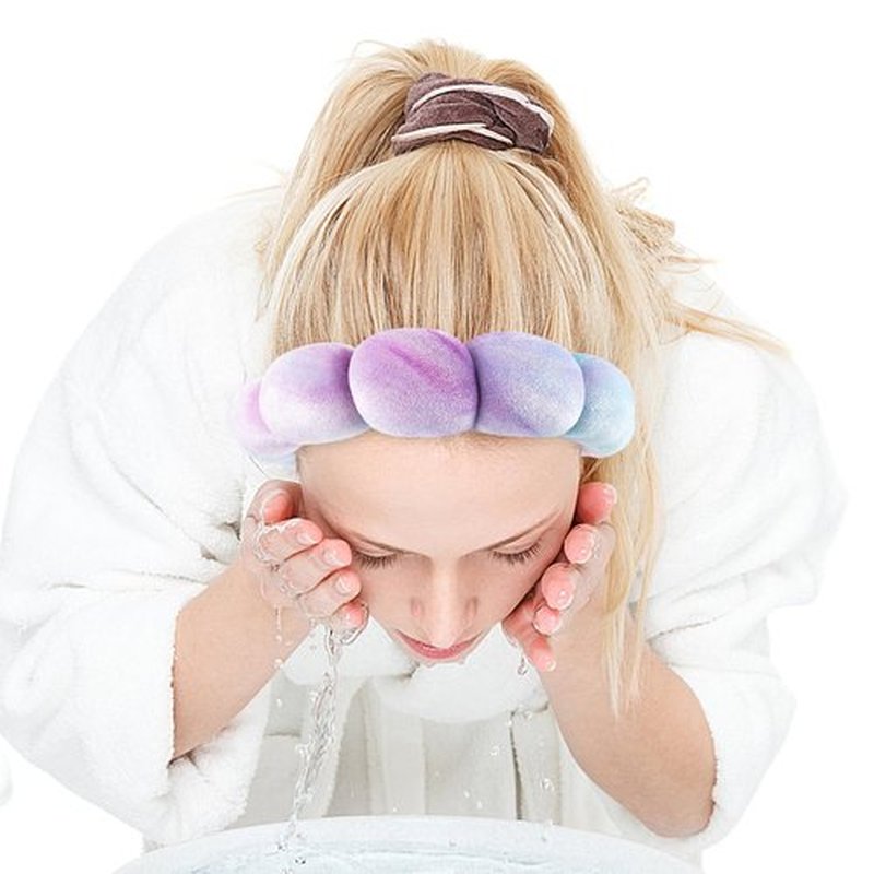 Zkptops Spa Headband for Washing Face Wristband Set Sponge Makeup Skincare Velvet Fabric Bubble Soft Get Ready Hairband for Women Puffy Padded Headwear Non Slip Thick Hair Accessory(Bluish Violet)