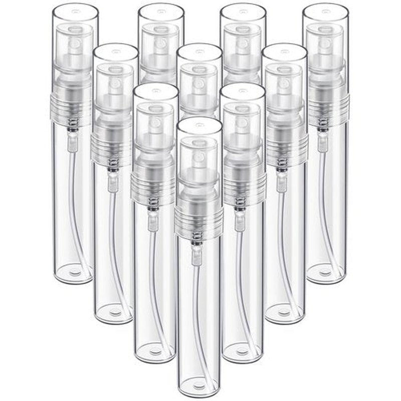 Fandamei Mini Spray Bottle, 10 Pack 5ml Mini Plastic Spray Bottle Empty, Fine Mist Refillable Mini Perfume Bottle, Perfume Atomizer, Small Sample Containers, Plastic Portable Travel Bottle, Clear