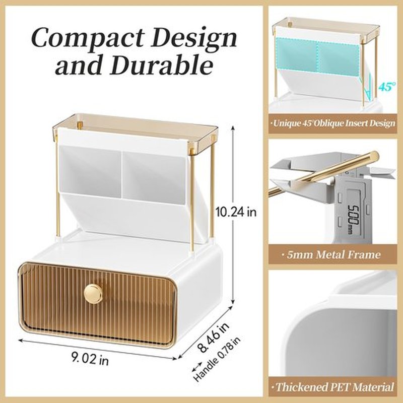 GPREESUS 2-Tier Makeup Organizers Countertop,Versatile Bathroom Counter Organizer,Cosmetic Make Up Organizers for Vanity,Cute Skincare Organizer (Amber)