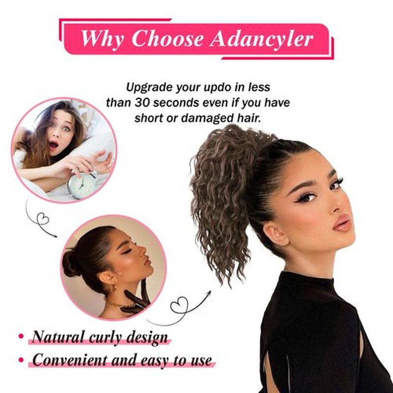 Adancyler Messy Bun Hair Piece Yaki Textured Sweet Loose Wavy Curly Hair Bun Short Drawstring Ponytail Extensions Hair Toppers Synthetic Hairpieces Pony Tails Hair Extensions for Women(Black Brown)