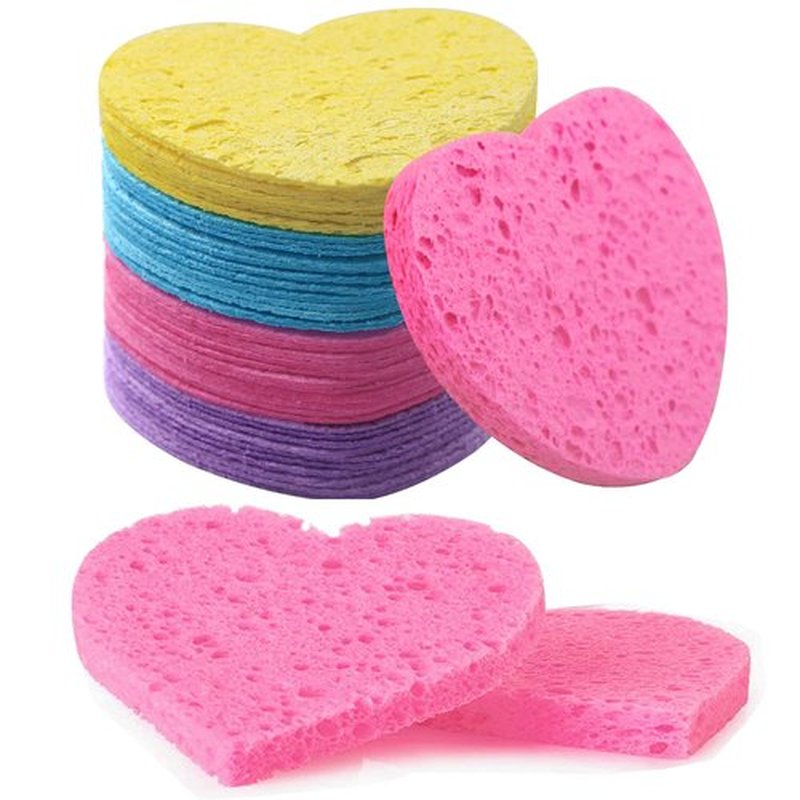 100-Count Compressed Facial Sponges for Estheticians Heart Shape Natural Cellulose Sponge Professional Cosmetic Spa Sponges for Face Cleansing, Massage, Pore Exfoliating, Mask, Makeup Removal, Mixed