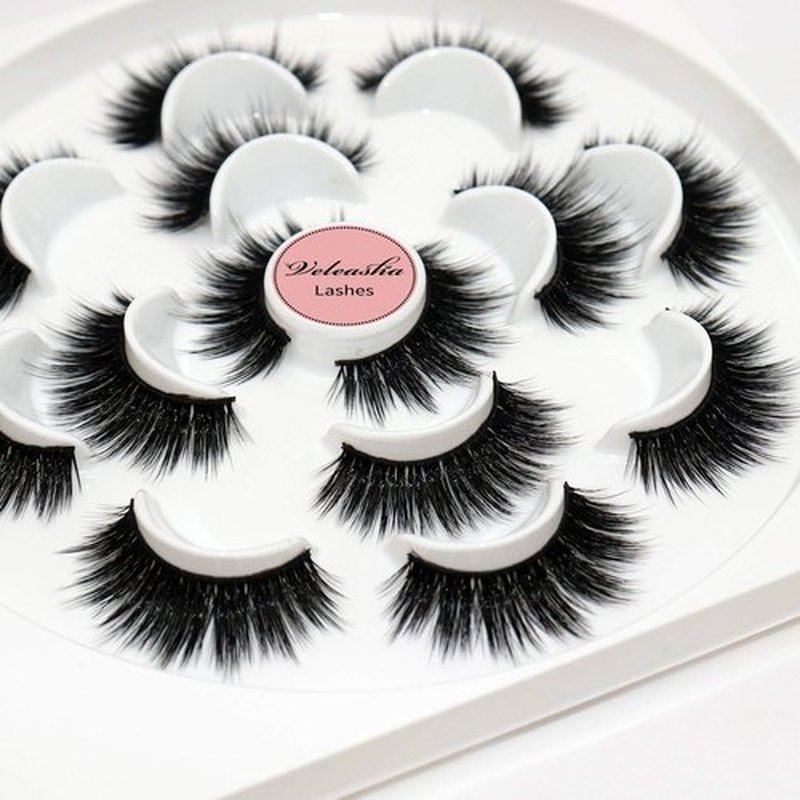Veleasha Lashes 5D Faux Mink Lashes Volume False Eyelashes Handmade Fluffy Eye Lashes Fake Lashes Eyelashes 7 Pairs Luxurious Fake Eyelashes Pack (5D15)