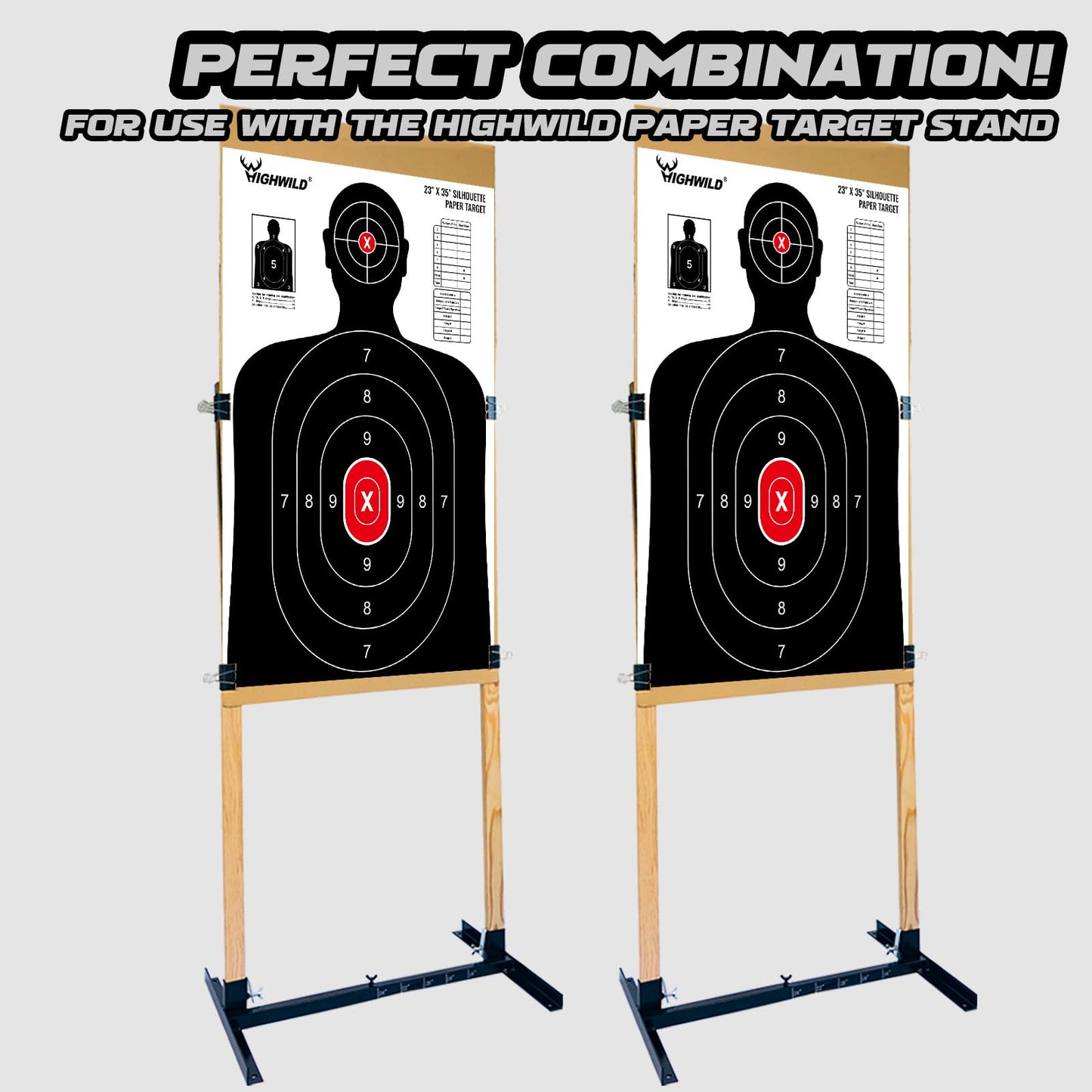 Highwild Shooting Range Silhouette Paper Target - 23X35 Inches - Suitable for Handguns, Rifles, Airguns, BB Guns (100 Pack, White & Black)