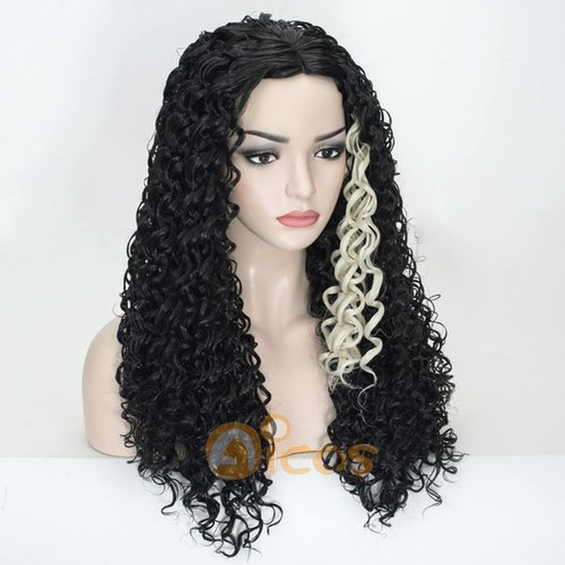 Aicos Black Afro Kinky Curly Wig Long, Wavy Black with Blonde Hair Costume Wig for Women Halloween+Wig Cap