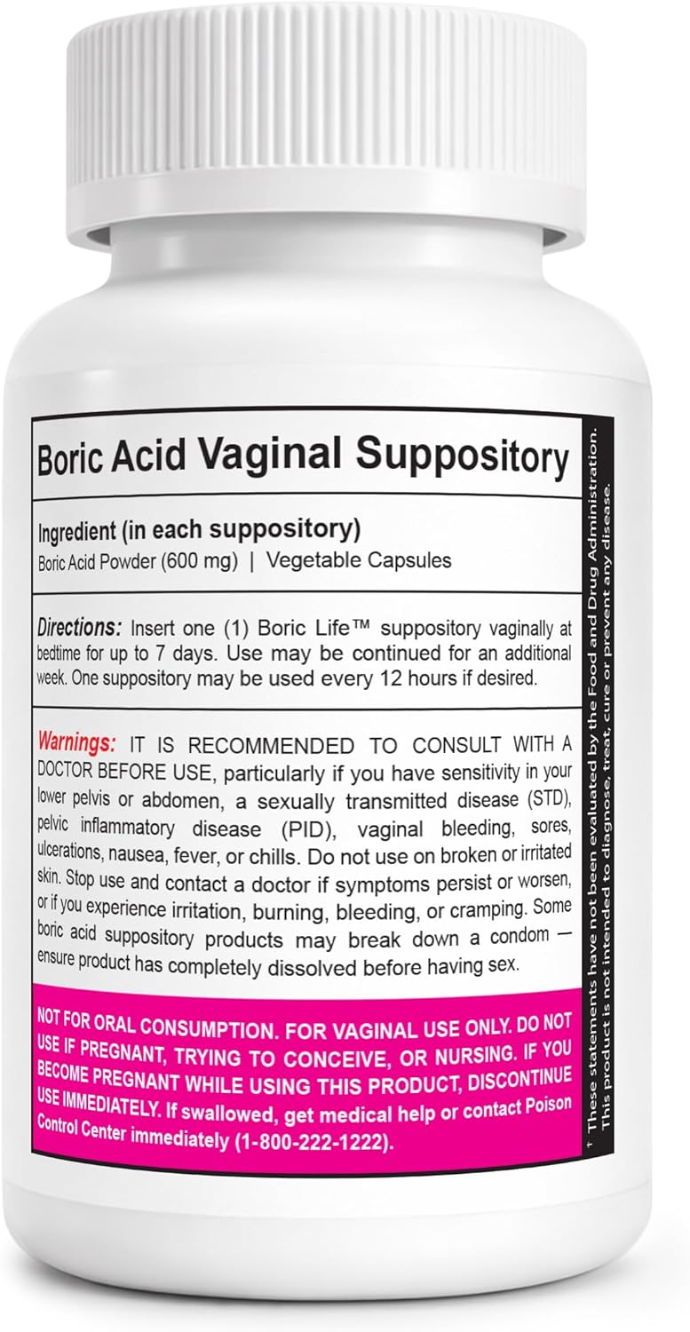 Boric Acid Suppositories - Natural Intimate Health Support | 100% Pure, 60 Count