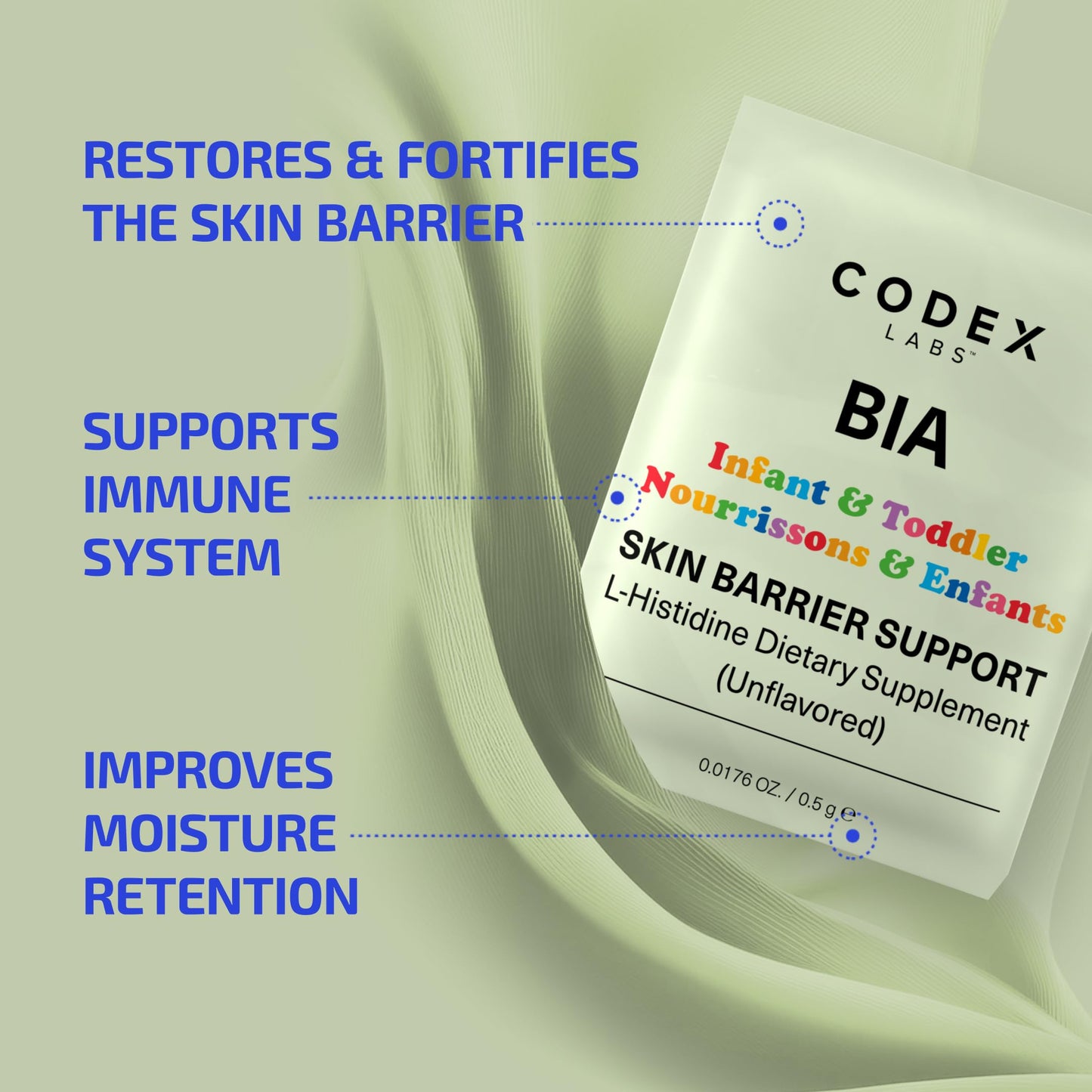 Codex Labs Infant & Toddler Skin Barrier Support - Unflavored L-Histidine Supplement with Vitamins & Minerals - 30 Servings, Tested for Sensitive & Eczema-Prone Skin - Made in USA