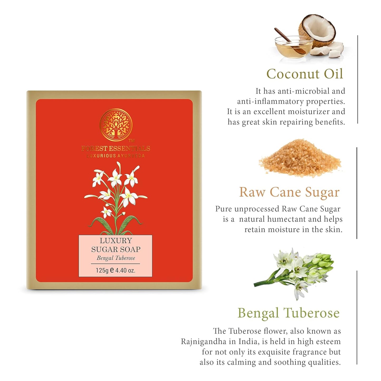 Luxury Sugar Soap - Bengal Tuberose Scented Exfoliating Bar | 125g