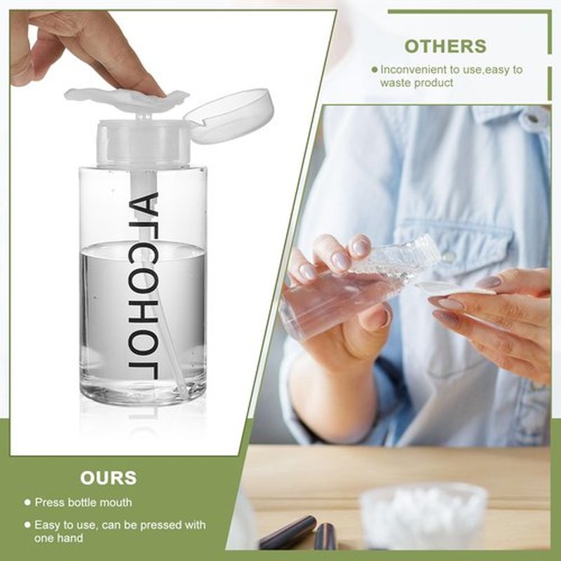 Layhit 6 Pcs 10 oz Alcohol Pump Dispenser Bottle Alcohol Dispenser Push Down Liquid Dispenser Clear Empty Pumping Bottle Refillable Cosmetic Container for Personal, Salon, Nail Care, Hospital Use
