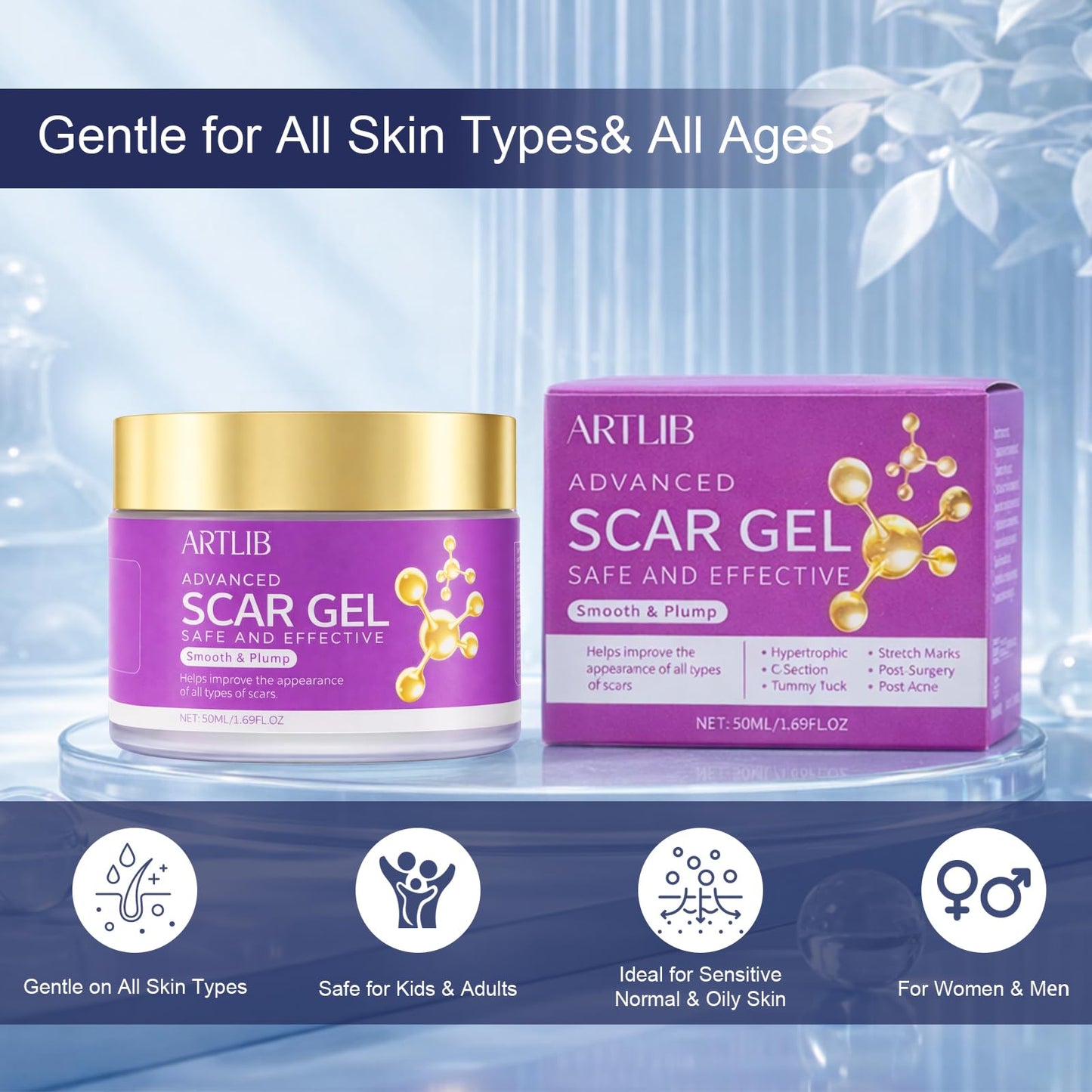 Scar Cream,Silicone Scar Gel,Helps Reduce Surgical Scars,Acne,Burn,Keloids Bump,Stretch Marks, Advanced Scar Removal Cream for Old and New Scars(1.69oz)