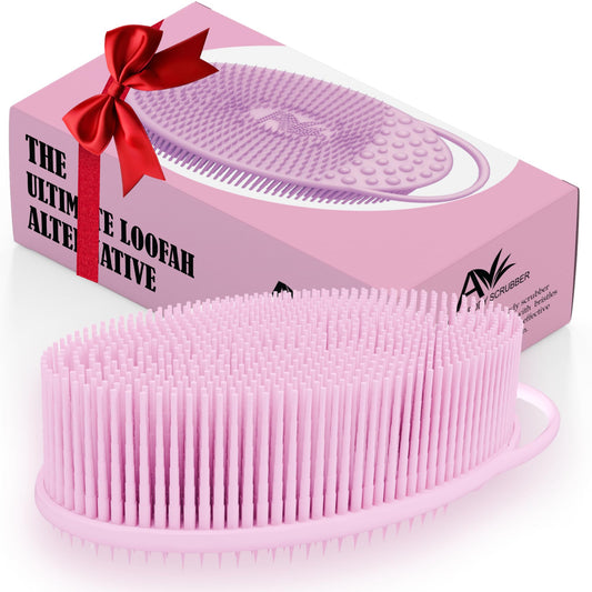 Avilana Silicone Exfoliating Body Scrubber – Dual-Sided Silicone Loofah for Shower, Body Scrubber for Men & Women, Gentle Loofa Alternative, Easy-to-Clean Silicone Body Scrubber (S2-Pink)