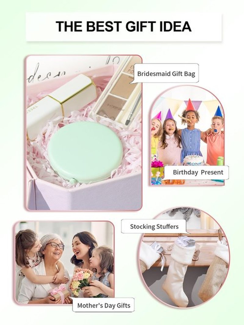 Getinbulk Compact Mirror for Purse, Double-Sided 1X/2X Magnifying Metal Pocket Makeup Mirrors(Round, Cyan)