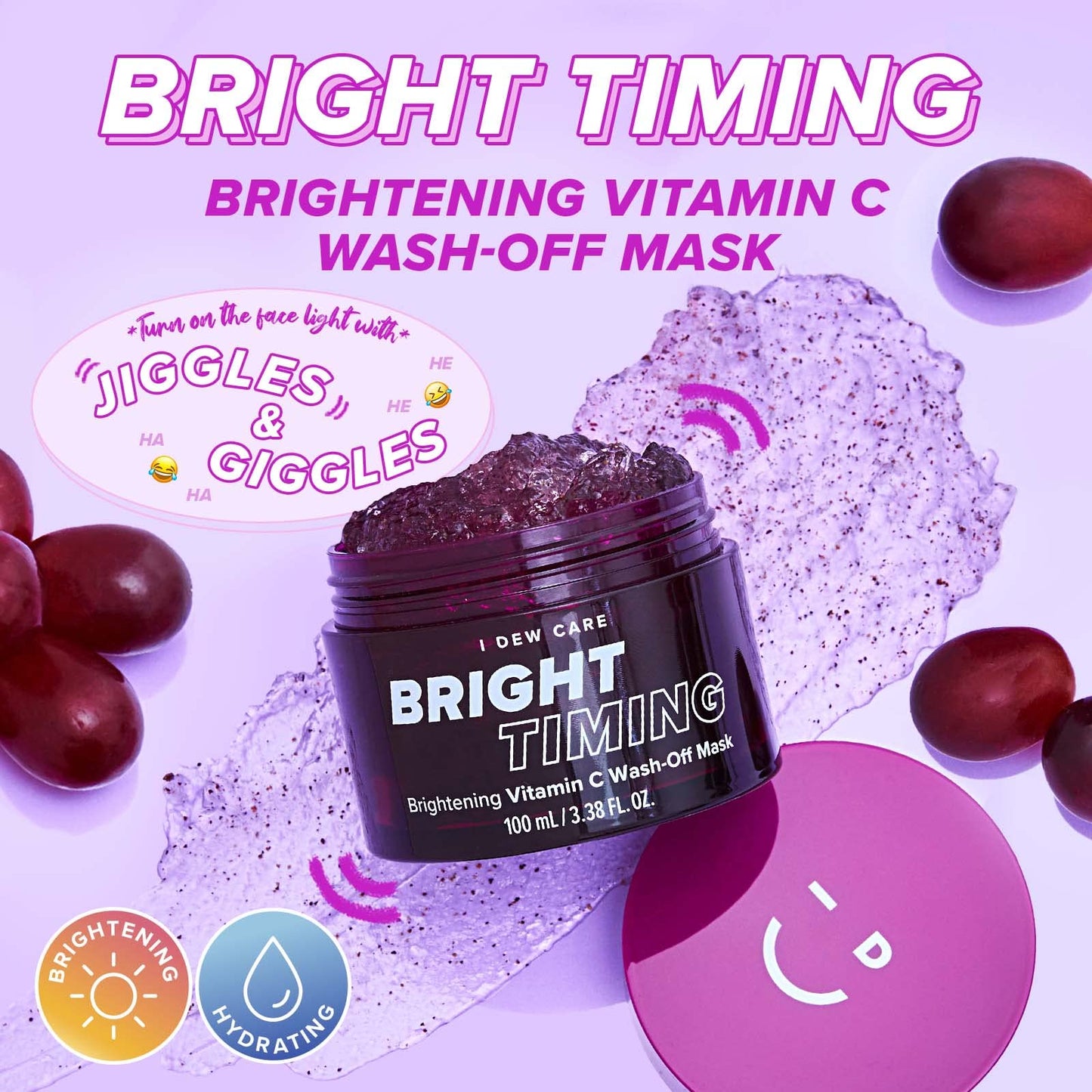 I DEW CARE Wash-off Mask - Bright Timing | Brightening, Hydrating, Refreshing, with Vitamin C, Non-irritating, Glow Skin, 3.38 Fl Oz