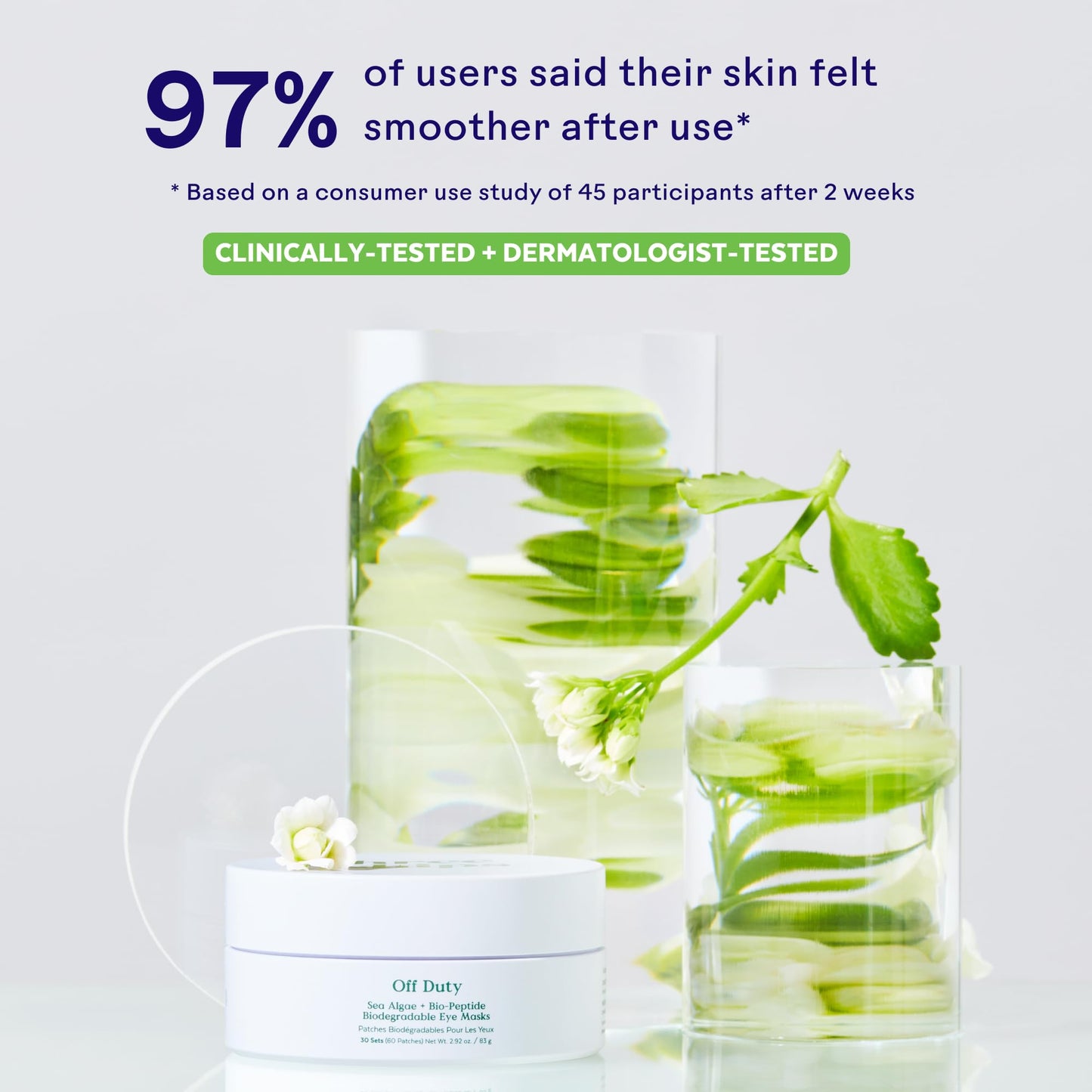 Three Ships - OffDuty Sea Algae + Bio-Peptide Smoothing Biodegradable Eye Masks | Firm, Smooth, Refresh Under Eye Skin | Cruelty-Free, Vegan, Paraben-Free, Sensitive Skin Safe (30 Sets | 2.96 oz)