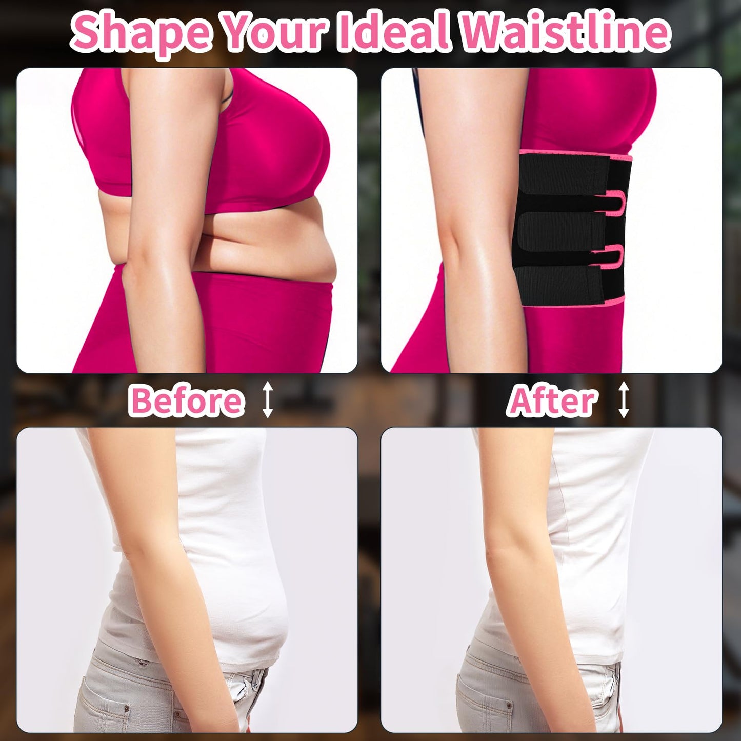NEWCOO Sweat Waist Trainer For Women Men Waist Trimmer Sweat Belt Band Stomach Wrap Faja For Workout Weight Loss Lower Belly Fat Black/Pink