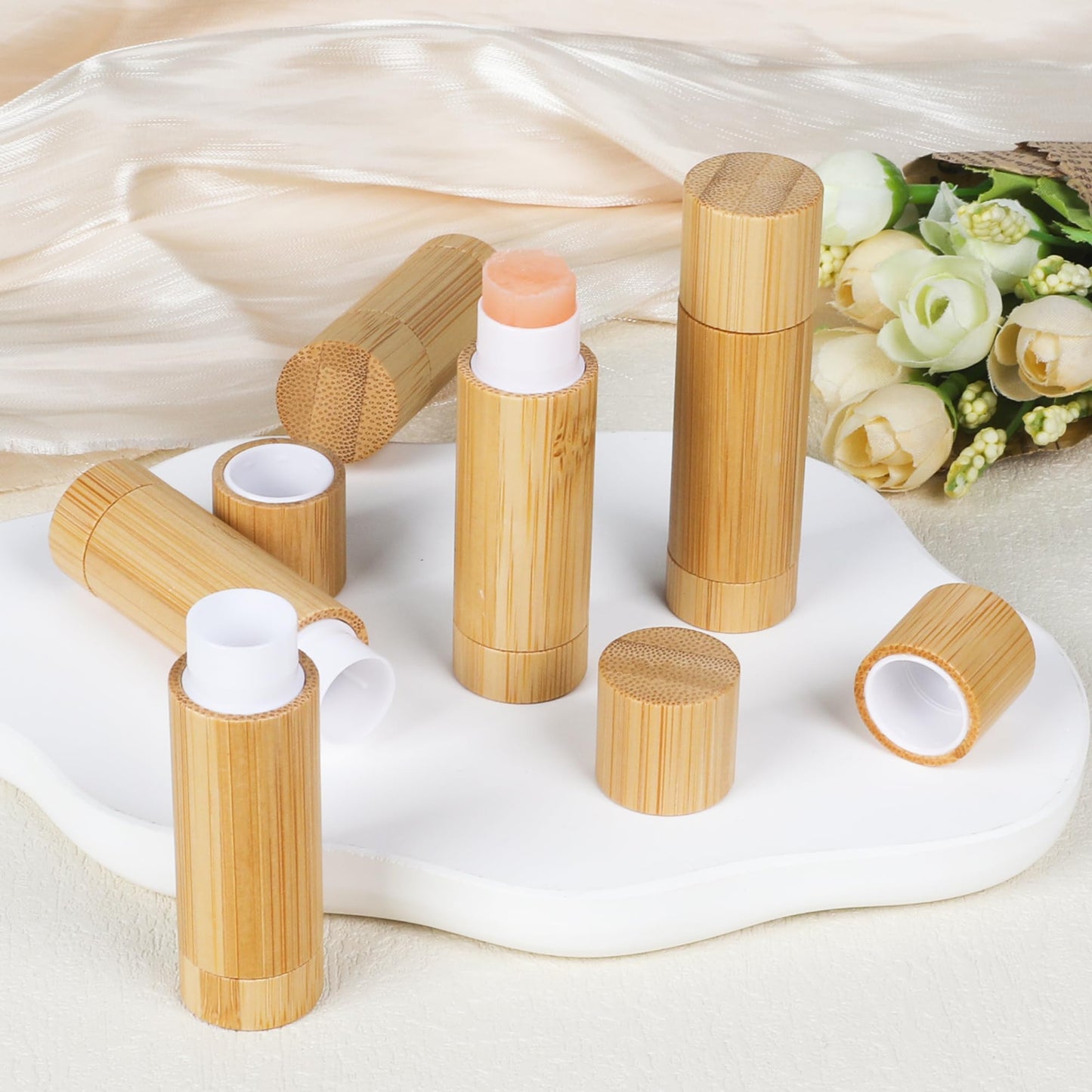 Starry 24Pcs Bamboo Empty Lipstick Tubes, 5g Refillable Lip Balm Tube Containers with Clear PP Plastic Inner Cosmetic Samples Lip Gloss Chapstick Deodorant for Women Girls DIY