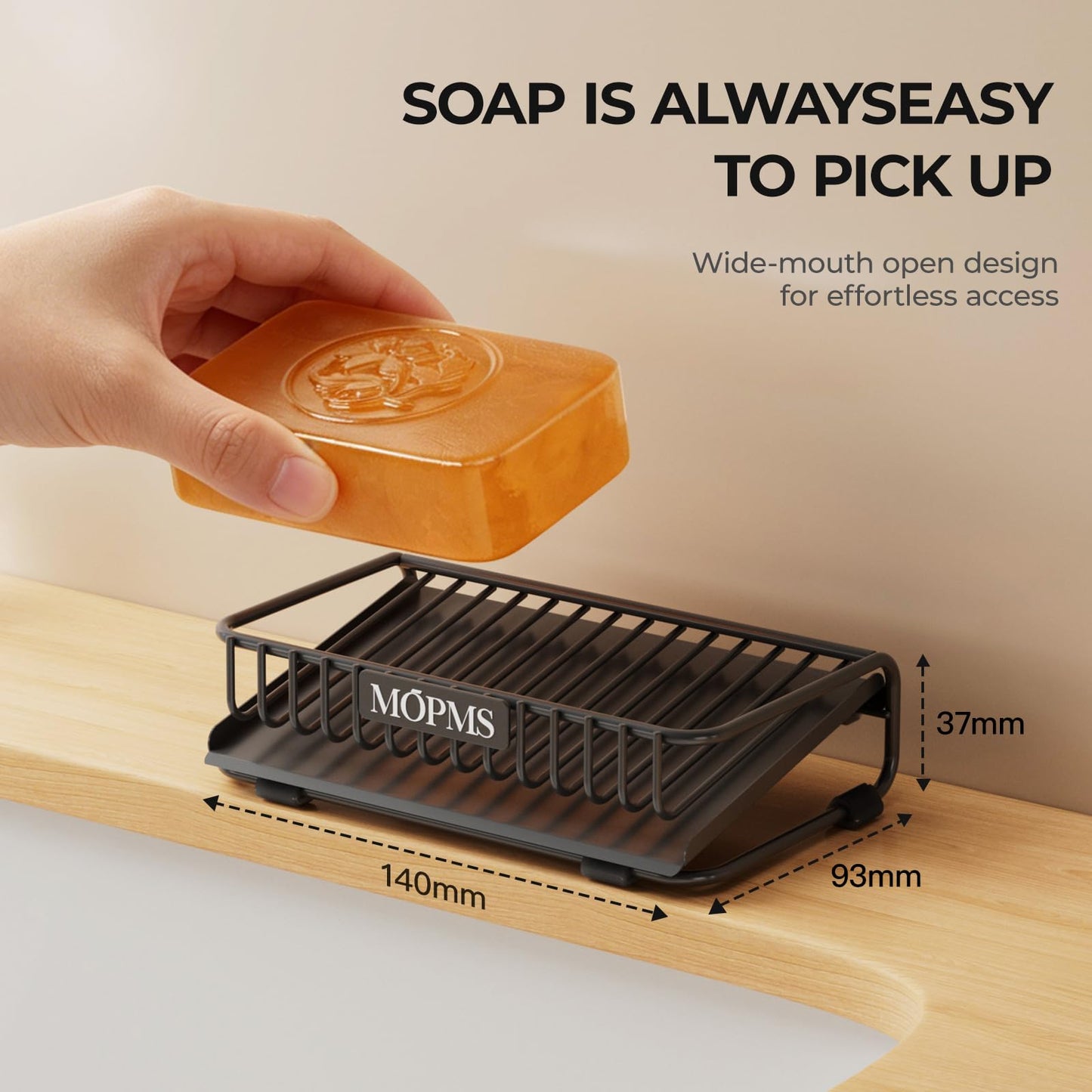 Self Draining Soap Dish, Carbon Steel Bar Soap Holder for Shower, Waterfall Design Soap Saver for Bathroom, Kitchen Sink and Countertop