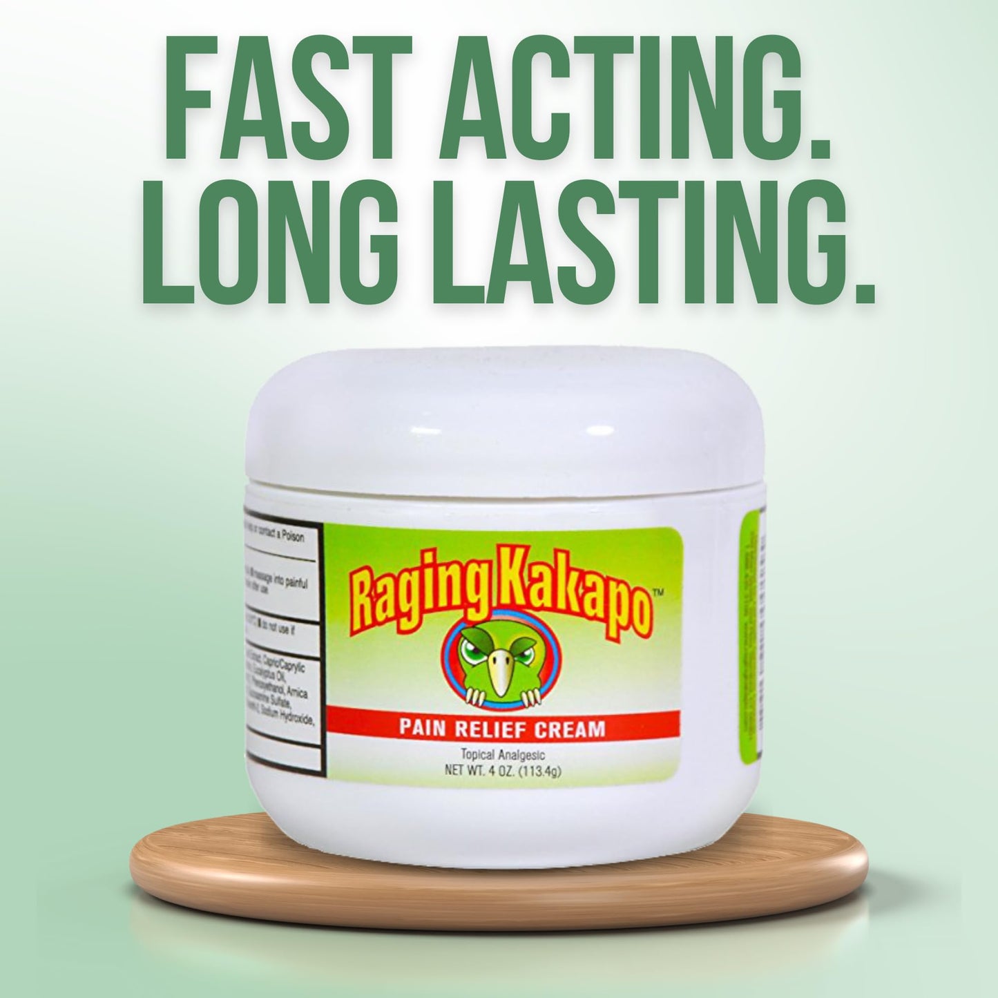 Raging Kakapo Pain Relief Cream - Sore Muscles, Joint Pain & Aches - Odor Free, Non-Greasy Pain Cream - Histamine Dihydrochloride, Capsaicin, Emu Oil & More - 4 oz. Jar