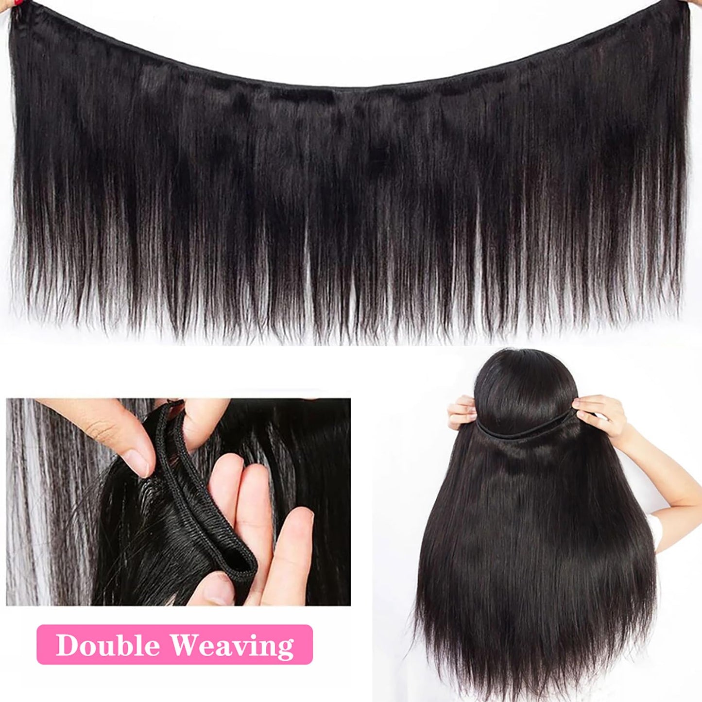 10A Straight Single Bundles Human Hair 24 Inch Brazilian Straight Human Hair Bundles 100% Unprocessed Virgin Weave Bundles Human Hair 1 One Bundle Natural Black Color