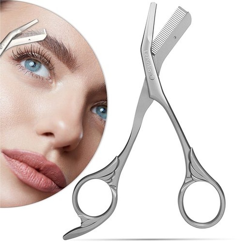 LePinko Eyebrow Trimming Scissors with Combs, Gifts For Men Women Stocking Stuffers, Silver