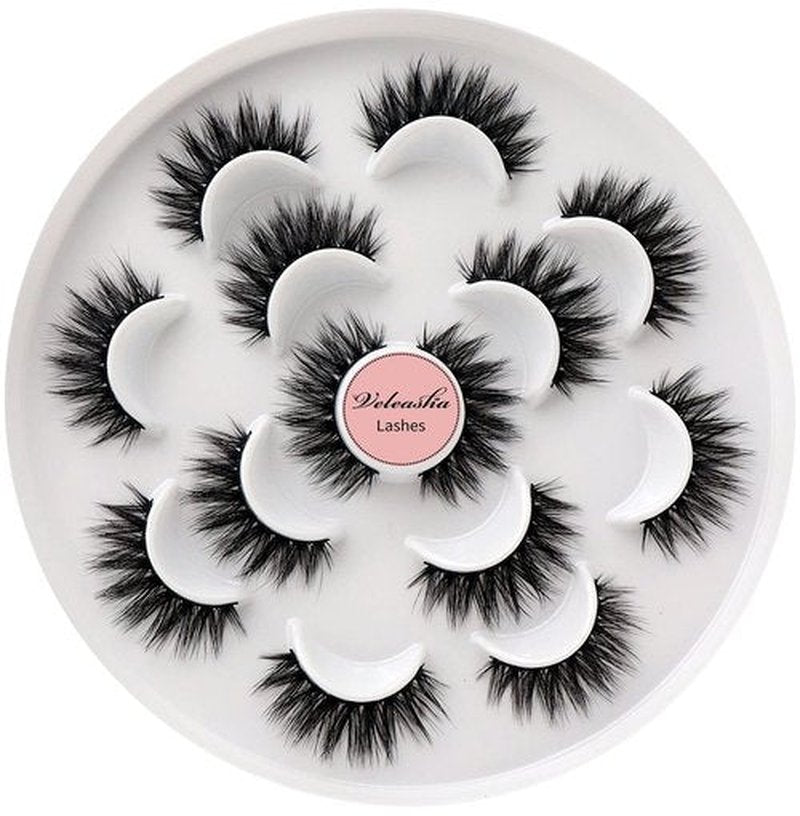 Veleasha Lashes 5D Faux Mink Lashes False Eyelashes Handmade Eye Lashes Wispy Fluffy Fake Lashes Dramatic Eyelashes Luxurious Volume Fake Eyelashes 7 Pairs Pack (5D09)