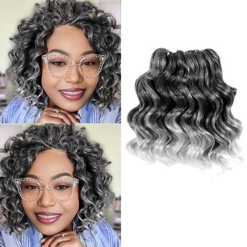 Niseyo NU Ocean Wave Crochet Hair 6 Inch 8 Packs Soft Deep Twist Crochet Braids Synthetic Wavy Braiding Hair Extensions T Grey (Ombre Gray)
