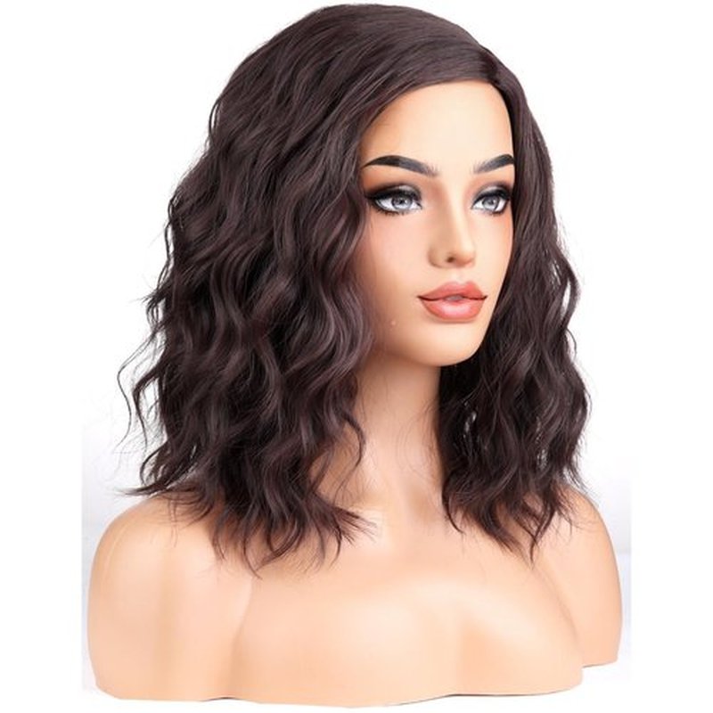 BERON Brown Wigs for Women Short Curly Wavy Wig Girls Mixed Brown Body Heat Resistant Synthetic Hair Wig for Cosplay Party or Daily Used
