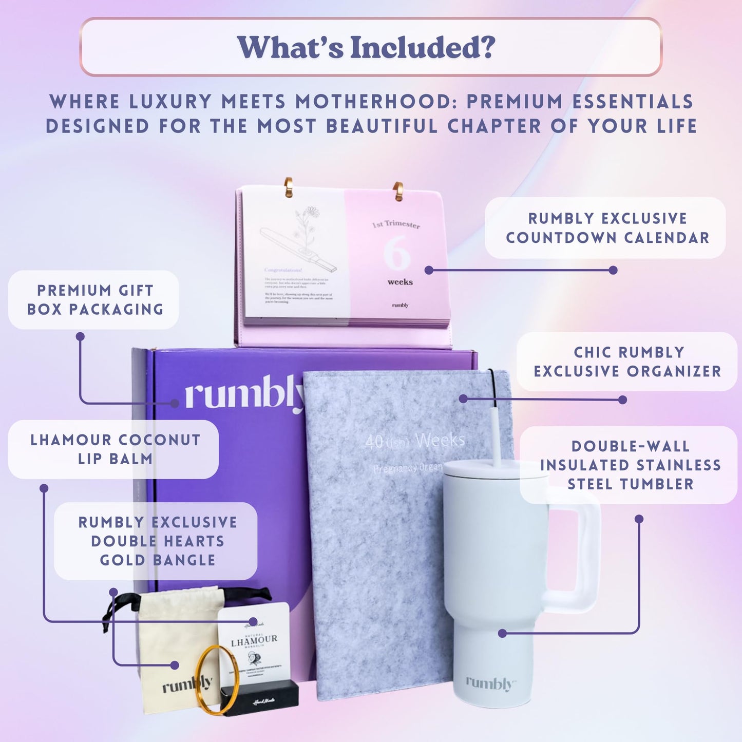 Rumbly 1st Trimester Mom-to-Be Essentials Box - Pregnancy Gifts for Expecting Mom - Care Package with Essential New Mommy Items & Pregnancy Must-Haves - First Trimester