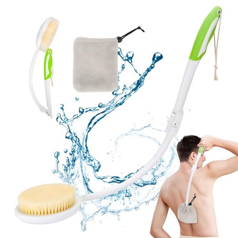 Foldable Back Brush Long Handle for Shower, 20.5” Foldable Back Bath Brush for Lotion Applicator Exfoliation and Improved Skin Health for Elderly with Limited Arm Movement, Disabled, Pregnant Women