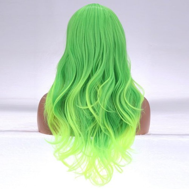 BERON 27 Inches Green Wig Long Curly Wig Neon Green Wigs Charming Full Wigs for Cosplay Girls Party or Daily Use Wig Cap Included