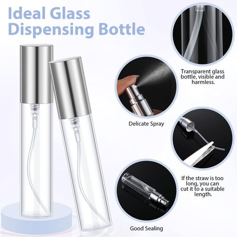 Yinder 25 Pcs Perfume Travel Refillable Atomizer bulk Perfume Bottles Empty Mini Perfume Sample Spray Bottle Clear Fragrance Bottle Cologne Perfume Containers(10 ml,Silver)